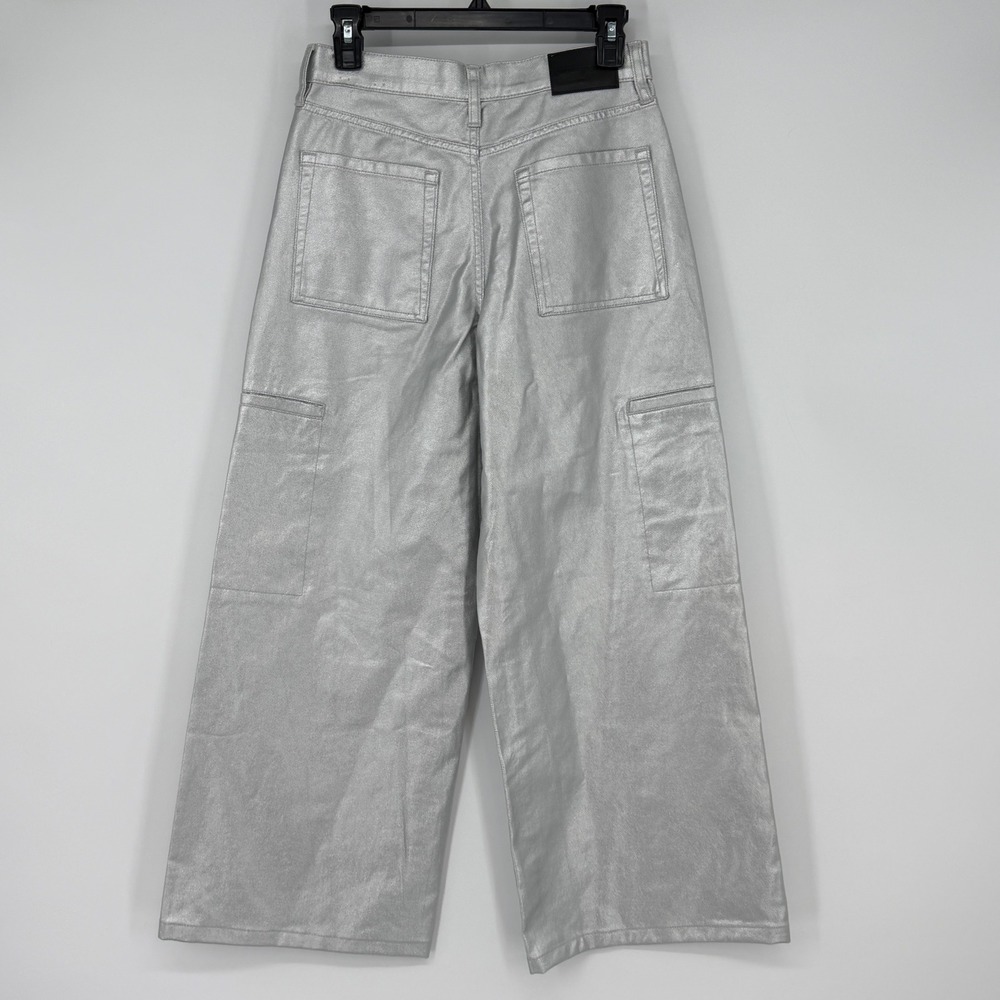 DKNY Jeans Silver Metallic Wide Leg Cargo‎ Pants Size 26 Y2K